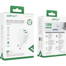 Acefast Duvar Şarj Çift Usb-A Çıkışlı 18W Telefon ve Tablet Şarj Başlık Fast Charge Wall Charger Dual Usb-A Şarj Kafa QC18W (2xusb-A) Eu A33