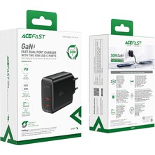 Acefast Duvar Tipi Şarj Cihazı PD50W Dual Usb-C 45W Çıkış Hızlı Şarj Başlığı Fast Charge Wall Charger Gan Type-C Çıkışlı Şarj Kafa (2xusb-C) Eu A29