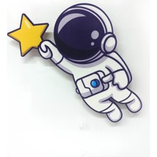 CajuArt Yıldız Astronot Ahşap Işıklı Çocuk Odası Duvar Tablosu