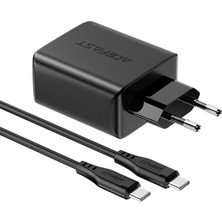 Acefast Duvar Şarj Cihazı Usb-C 65W + Usb-C 20W + Usb-A 18W Çıkış Fast Charge Wall Charger Type-C PD65W (2xusb-C+1xusb-A) Eu A13 Siyah Renk