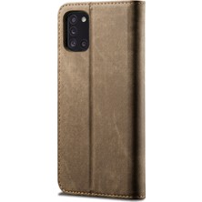 Seashell Digital Samsung Galaxy A31-KHAKI Için Jeans Kumaş Deri Cüzdan Cep Telefonu Kapağı (Yurt Dışından)