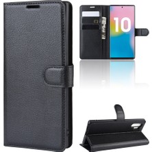 Seashell Digital Litchi Doku Cüzdan Deri Telefon Kapağı Samsung Galaxy Note 10 Plus/note 10 Plus 5g-Black (Yurt Dışından)