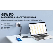 Acefast Duvar Şarj Cihazı Akıllı Şarj Cihazı Type-C To Type-C Şarj Kablo Usb-C - 60W + Usb-A - 5W + Medya Bağlantı Noktası 4K / 60Hz Gan PD65W Eu A17 Siyah Renk