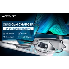 Acefast Duvar Şarj Cihazı Akıllı Şarj Cihazı Type-C To Type-C Şarj Kablo Usb-C - 60W + Usb-A - 5W + Medya Bağlantı Noktası 4K / 60Hz Gan PD65W Eu A17 Siyah Renk