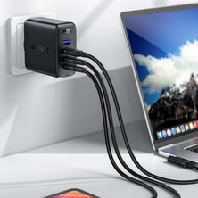 Acefast Duvar Şarj Cihazı PD100W Type-C Şarj Kablolu Hızlı Şarj Gan Cep Telefonu Tablet Şarj Kafa ve Kablo Set Siyah Renk (3xusb-C + Usb-A) Eu A37 Siyah Renk