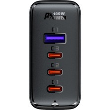 Acefast Duvar Şarj Cihazı PD100W Type-C Şarj Kablolu Hızlı Şarj Gan Cep Telefonu Tablet Şarj Kafa ve Kablo Set Siyah Renk (3xusb-C + Usb-A) Eu A37 Siyah Renk