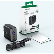 Acefast Duvar Şarj Cihazı PD100W Type-C Şarj Kablolu Hızlı Şarj Gan Cep Telefonu Tablet Şarj Kafa ve Kablo Set Siyah Renk (3xusb-C + Usb-A) Eu A37 Siyah Renk