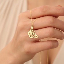 Nox Jewelry 925 Ayar Gümüş 14 Ayar Altın Kaplama Kelebek Figürlü Kolye