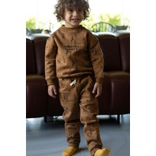 Little Gusto Çocuk Eşofman Takımı Kahve Fındık Desenli Organik Pamuk Erkek Çocuklar İçin