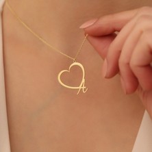Nox Jewelry 14 Ayar Mikron Altın Kaplama Kalpli Harf Gümüş Kolye – Kişiye Özel Tasarım - CN00170