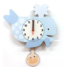 CajuArt Sallanan Sarkaçlı Balina Desenli Çocuk Odası Duvar Saati