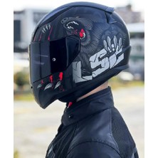 Ls2 Rapid 2 Clawn Mat Siyah Gri Kırmızı Kask Siyah Vizörlü