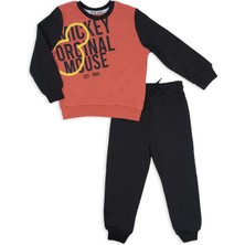 Bebelop Mickey Mouse Yazı Baskılı Erkek Çocuk Alt Üst 2'li Eşofman Takım