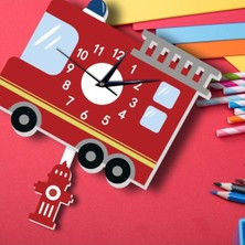 CajuArt Ahşap Sallanan Sarkaçlı Itfaiye Arabası Çocuk Duvar Saati