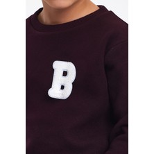 Mrs & Kids 3D Nakışlı Mürdüm Yünlü Ve Pamuk Kışlık Bisiklet Yaka Çocuk Erkek Sweatshirt