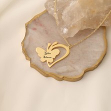Nox Jewelry 925 Ayar Gümüş Kişiye Özel Kalp Detaylı Kelebek Kolye