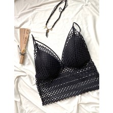 Femoods Kadın Siyah Dantelli Şık Bralet