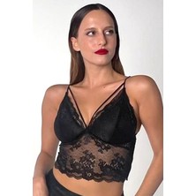 Femoods Kadın Siyah Dantelli Şık Bralet