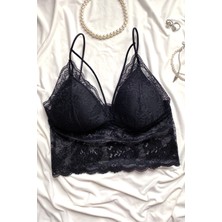 Femoods Kadın Siyah Dantelli Şık Bralet