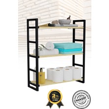 Seowood 3 Katlı Süper Kalite Siyah Ahşap Ayakkabılık, Banyo, Mutfak Dolabı, Çok Amaçlı Raf Ünitesi SEO5003