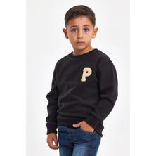 Mrs & Kids 3D Nakışlı  Füme Yünlü Ve Pamuk Kışlık Bisiklet Yaka Çocuk Erkek Sweatshirt