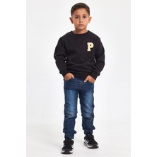 Mrs & Kids 3D Nakışlı  Füme Yünlü Ve Pamuk Kışlık Bisiklet Yaka Çocuk Erkek Sweatshirt