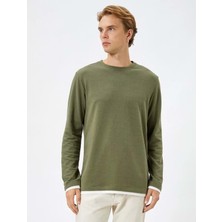 Koton Uzun Kollu Tişört Basic Bisiklet Yaka - Koton - 4WAM10102HK - Haki - S