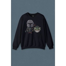 So Cool Lacivert Sweatshirt Baby Yoda Mando Figür The Mandalorian Bebek Yoda Star Wars Baskılı Unisex Sweat