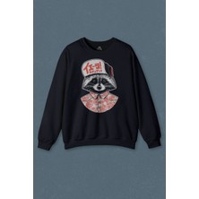 So Cool Lacivert Sweatshirt Raccoon Gömlekli Rakun Silüeti Baskılı Unisex Sweat