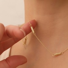 Nox Jewelry 14 Ayar Altın Kaplama Burgulu Silindir Parça Boru Detaylı Modern Gümüş Kolye - CN00151