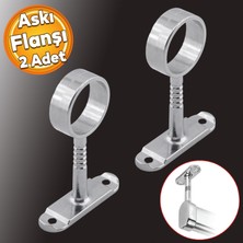 Badem10 Askı Flanşı Oval Dolap Boru Sabitleme Kıyafet Elbise Askı Flanş Aparatı Krom 75X25 mm (2 Adet)