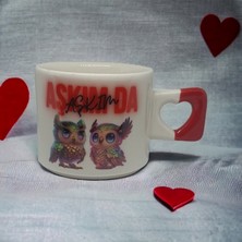 İki Seramik Kişiselleştirilebilir Neon Aşkım Da Aşkım Havalı Baykuşlar Baskılı Kalp Kupa Bardak / Mug - Çay & Kahve Fincanı