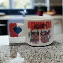 İki Seramik Kişiselleştirilebilir Neon Aşkım Da Aşkım Havalı Baykuşlar Baskılı Kalp Kupa Bardak / Mug - Çay & Kahve Fincanı