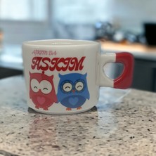 İki Seramik Kişiselleştirilebilir Aşkım Da Aşkım Mutlu Baykuşlar Baskıl Kalp Kupa Bardak / Mug - Çay & Kahve Fincanı