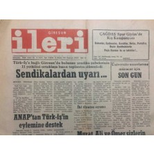 Gökçe Koleksiyon Giresun Ileri Gazetesi 28 Kasım 1994 - Sendikalardan Uyarı  GZ38460