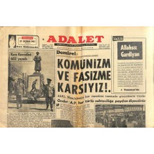 Gökçe Koleksiyon Adalet Gazetesi 29 Haziran 1965 - Basma Fabrikası Törenle Hizmete Girdi - Demirel  Komünizm ve Faşizme Karşıyız !.. GZ121799