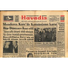 Havadis Gazetesi 27 Nisan 1958 - Menderes Korede Komünizme Karşı Hür Dünyayı Ikaz Etti  GZ121977