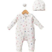 Little Pumpkin Çiçekli Fermuarlı Kız Bebek Organik Şapkalı Tulum