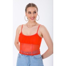 Ceyss Design Astarlı Ince Askılı Tül Crop Büstiyer