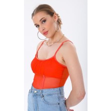 Ceyss Design Astarlı Ince Askılı Tül Crop Büstiyer