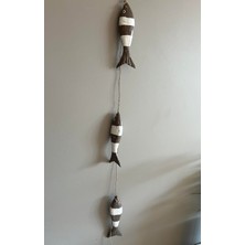 Miamantra Vizon Rengi Eskitme Boyalı Ahşap Balıklar Askılı Süs /marin Temalı Duvar Balkon Dekoru