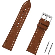 Saatse 24mm Açık Kahverengi Taba Beyaz Dikişli Floter Deri Spor Saat Kordonu Kayış