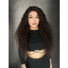 Peruk Market Koyu Kumral Afro Yıka Çık Gerçek Saç Tül Peruk 66