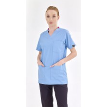 Çizgi Medikal Silva Lüks Likra Kumaş Doktor Hemşire Tek Üst Forma Açık Mavi