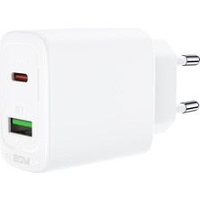 Acefast Duvar Şarj Cihazı Hızlı Şarj Type-C ve Usb-A Seyahat Şarj Cihazı PD20W Şarj Kafa (1xusb-C+1xusb-A) Eu USB C Şarj Başlık Beyaz Renk A25