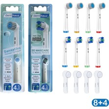 Denthauz Süper Set Sensetive + 3D Maxcare Oral-B Uyumlu Diş Fırçası Başlıkları + Fırça Koruma Kapağı