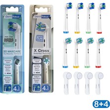 Denthauz Süper Set 3D Maxcare + x Cross Oral-B Uyumlu Diş Fırçası Başlıkları + Fırça Koruma Kapağı