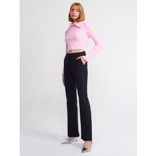 Dilvin 10299 Kamyoner Yaka Fitilli Kısa Kazak-Pembe