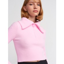 Dilvin 10299 Kamyoner Yaka Fitilli Kısa Kazak-Pembe