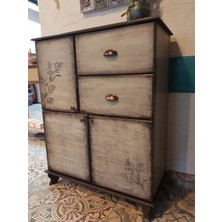 Lotus Sanat Atölyesi El Boyaması Vintage Çekmeceli Raflı Dolap